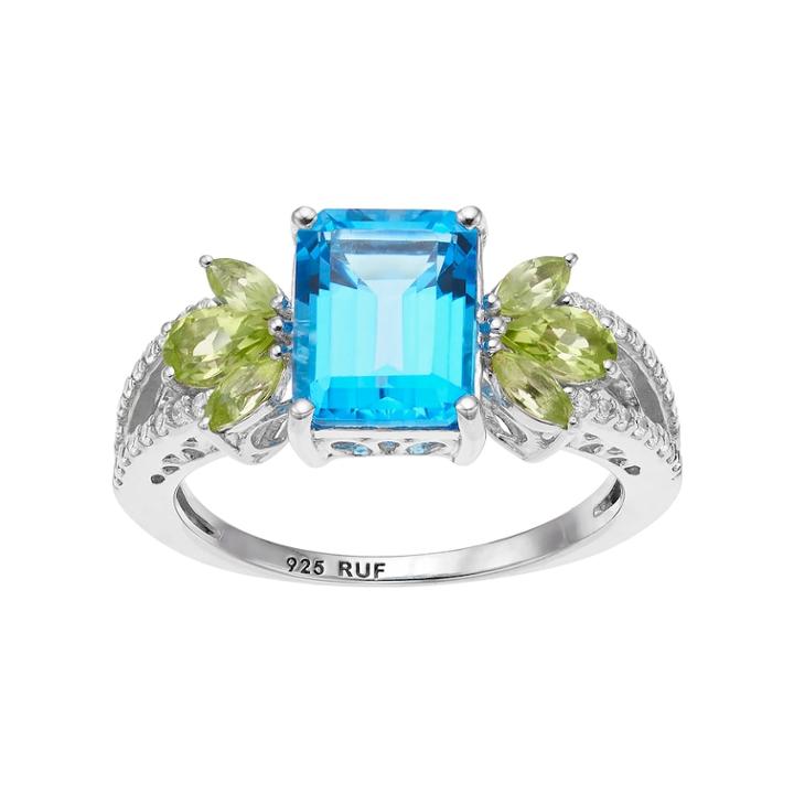Sterling Silver Swiss Blue Topaz & Peridot Ring, Women's, Size: 7
