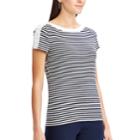 Women's Chaps Striped Lace-up Shoulder Tee, Size: Xs, Blue (navy)