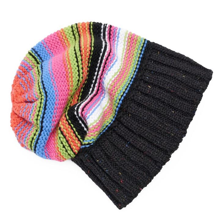 Muk Luks Women's Striped Slouchy Beanie, Multicolor