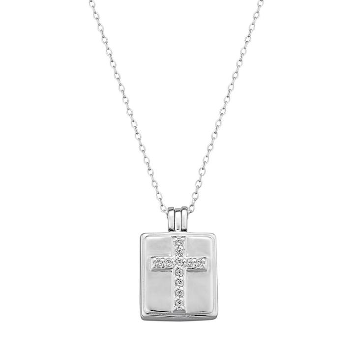 Sterling Silver Cubic Zirconia Cross Locket Necklace, Women's, Size: 18
