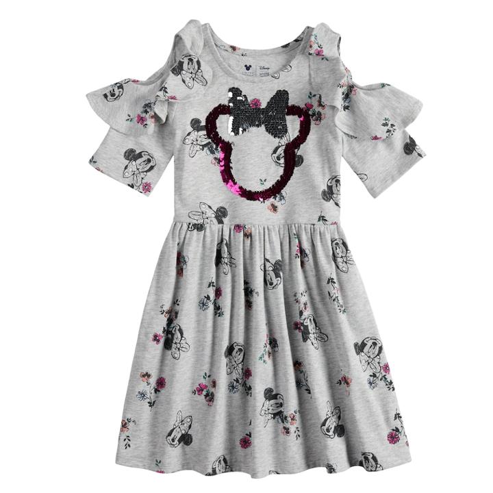 Disney's Minnie Mouse Girls 4-7 Cold-shoulder Dress By Jumping Beans&reg;, Size: 6x, Light Grey