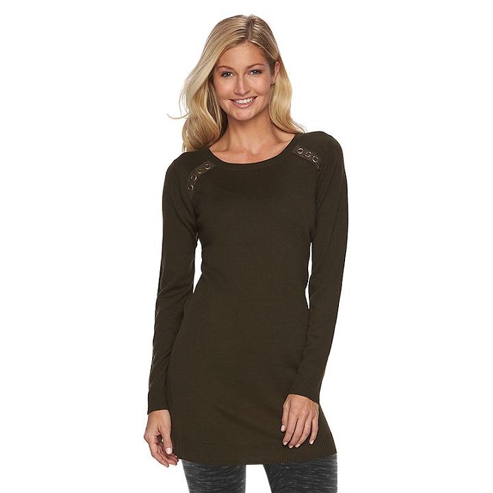 Women's Ab Studio Grommet Tunic Sweater, Size: Small, Dark Green