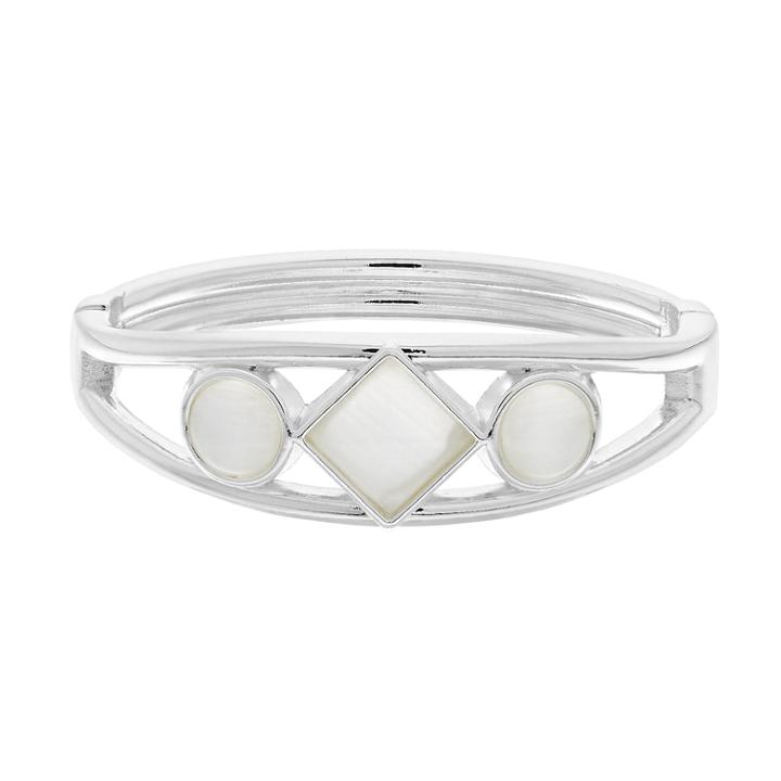 Silver Tone Stone Hinge Bracelet, Women's, White