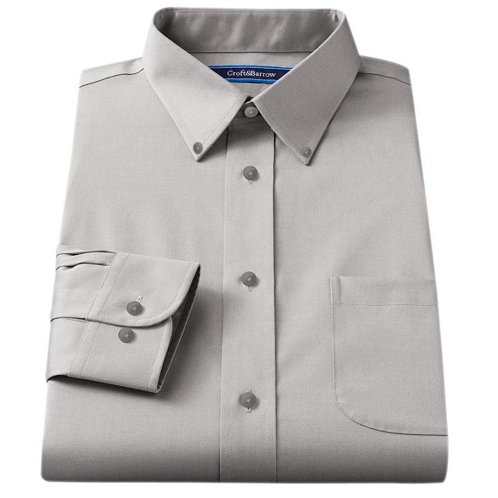 Men's Croft & Barrow&reg; Fitted Solid Broadcloth Button-down Collar Dress Shirt, Size: 17-34/35, Grey