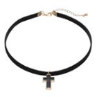 Men's Black Faux Leather Cross Choker Necklace