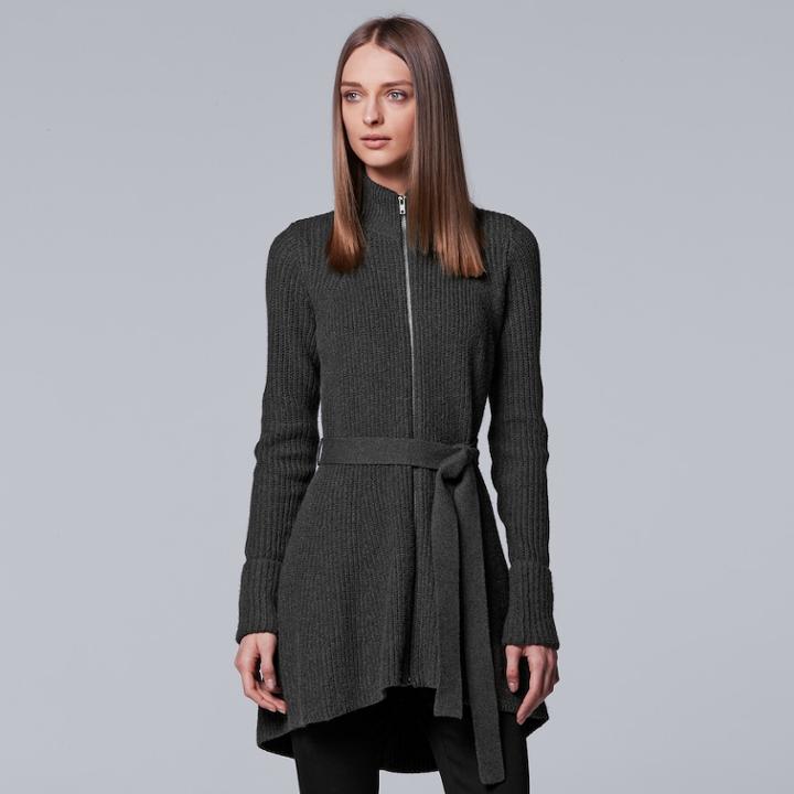 Women's Simply Vera Vera Wang Long Zip-front Jacket, Size: Xl, Dark Grey