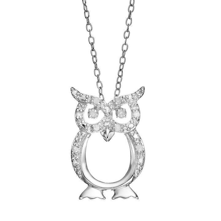 1/10 Carat T.w. Diamond Sterling Silver Owl Pendant Necklace, Women's, Size: 18, White