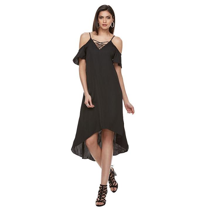Women's Jennifer Lopez Cold-shoulder High Low Dress, Size: Large, Black