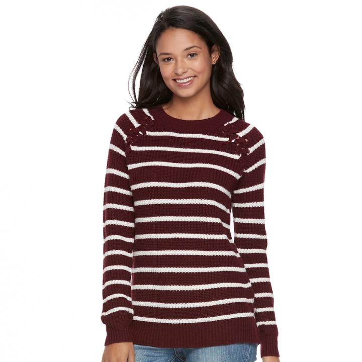 Juniors' So&reg; Raglan Crewneck Sweater, Teens, Size: Xl, Dark Red
