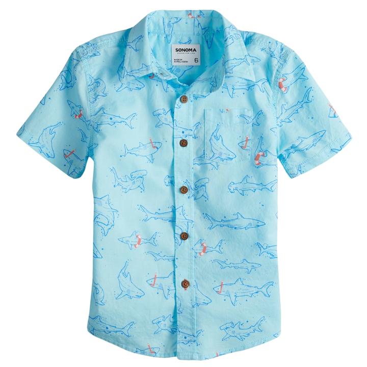 Boys 4-7x Sonoma Goods For Life&trade; Sharks Button Down Shirt, Size: 6, Dark Blue