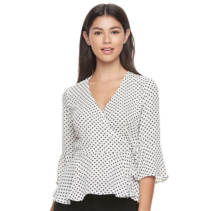 Juniors' Candie's&reg; Bell Sleeve Wrap Top, Girl's, Size: Large, White Oth