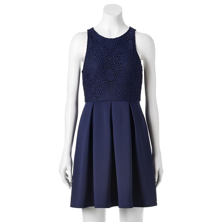 Juniors' Speechless Lace Scuba Skater Dress, Girl's, Size: Large, Blue (navy)