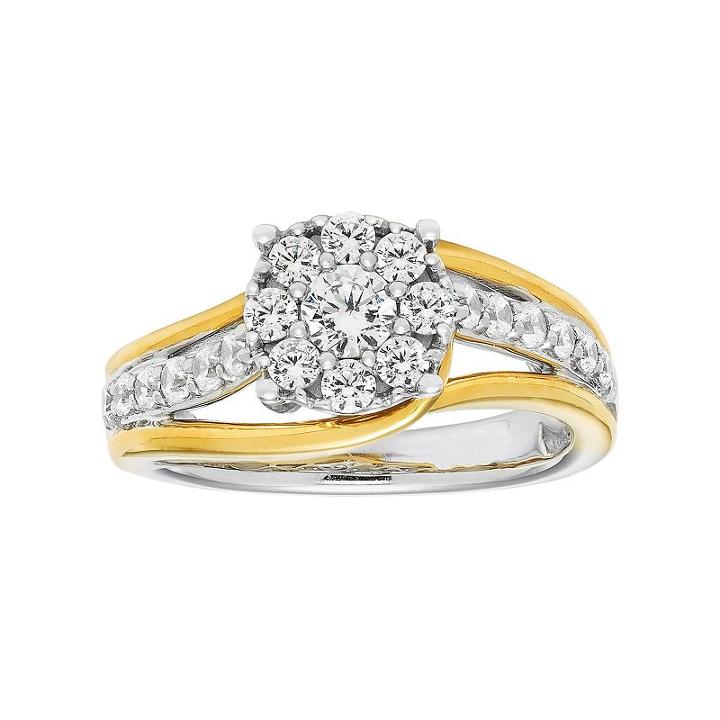 Boston Bay Diamonds Two Tone 14k Gold 7/8 Carat T.w. Diamond Cluster Engagement Ring, Women's, Size: 9, White
