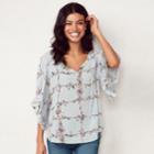 Women's Lc Lauren Conrad Print Flounce Sleeve Top, Size: Medium, Light Blue