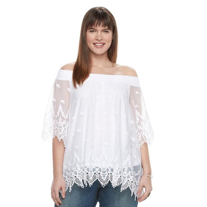 Plus Size Design 365 Off The Shoulder Sheer Top, Women's, Size: 3xl, White