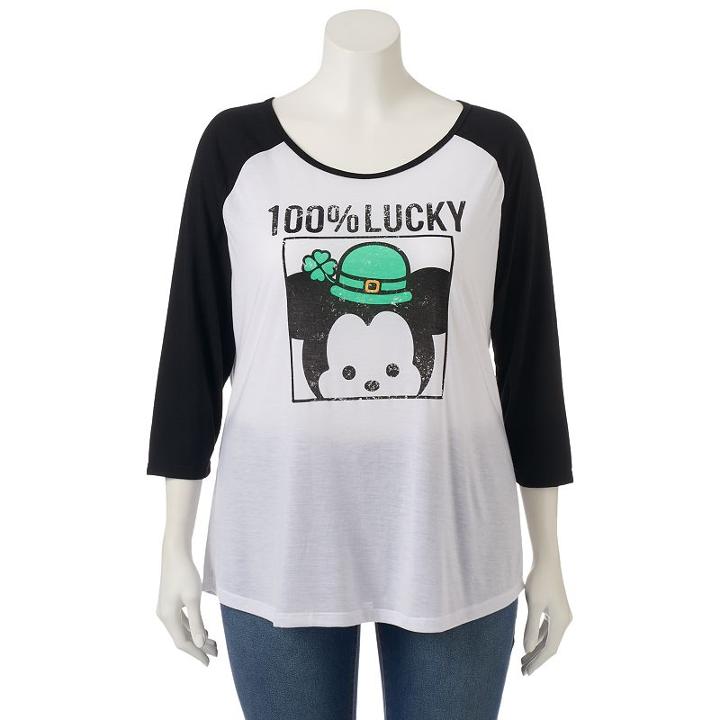 Disney's Tsum Tsum Juniors' Plus Size 100% Lucky Tee, Girl's, Size: 2xl, White Oth