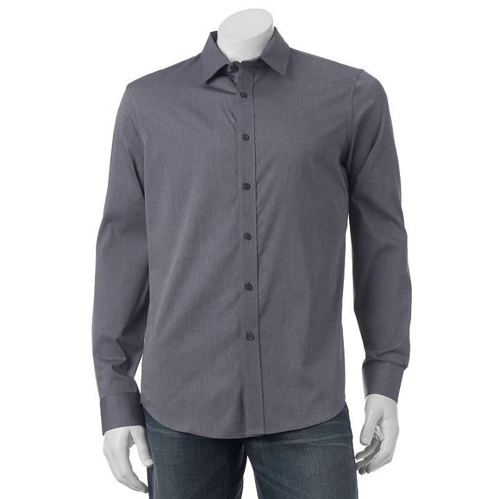Men's Apt. 9&reg; Slim-fit Stretch End-on-end Button-down Shirt, Size: Xxl Slim, Grey (charcoal)