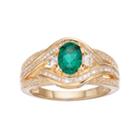 10k Gold 3/8 Carat T.w. Diamond & Emerald Twist Ring, Women's, Size: 7, Green