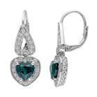 Lab-created Emerald & Lab-created White Sapphire Sterling Silver Heart Drop Earrings, Women's, Green