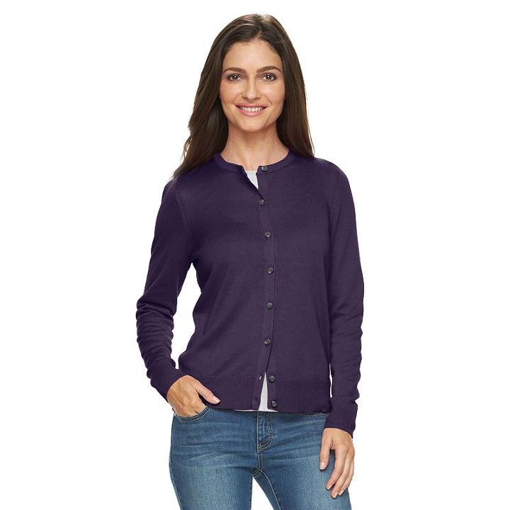Women's Croft & Barrow&reg; Solid Button-front Cardigan, Size: Xl, Drk Purple