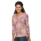 Women's Caribbean Joe Medallion Drawstring V-neck Tee, Size: Xl, Dark Pink