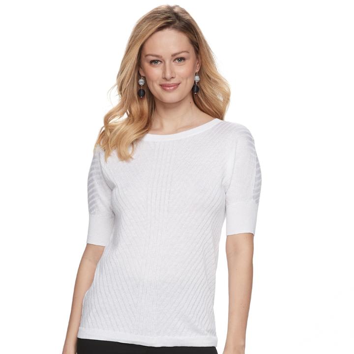 Women's Apt. 9&reg; Ribbed Dolman Crewneck Sweater, Size: Medium, White