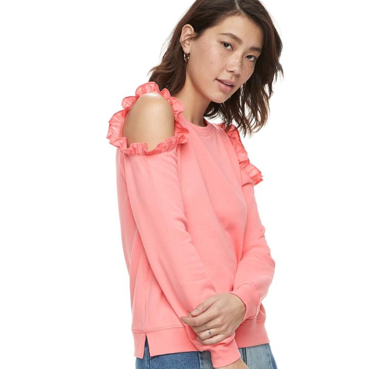 K/lab Ruffled Cold-shoulder Sweatshirt, Teens, Size: Medium, Pink