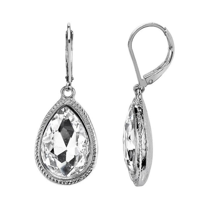 1928 Faceted Stone Teardrop Earrings, Women's, White