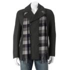 Men's Towne Wool-blend Double-breasted Peacoat With Plaid Scarf, Size: Large