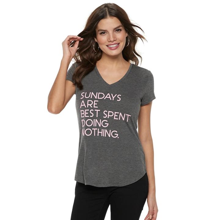 Women's Apt. 9&reg; Graphic V-neck Tee, Size: Medium, Grey (charcoal)