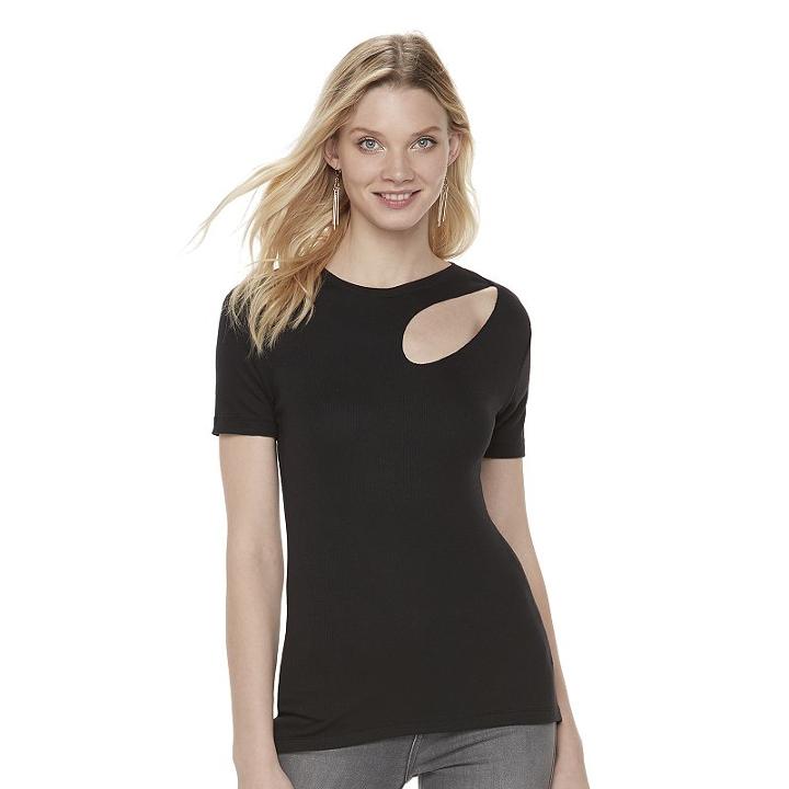 Women's Rock & Republic&reg; Ribbed Cutout Tee, Size: Medium, Black