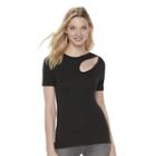 Women's Rock & Republic&reg; Ribbed Cutout Tee, Size: Medium, Black