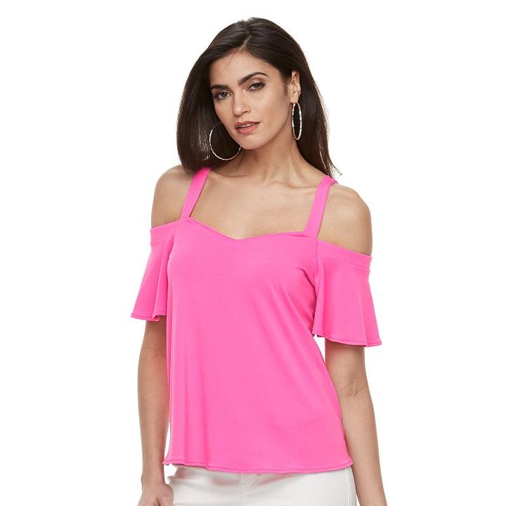 Women's Jennifer Lopez Cold-shoulder Flutter Tee, Size: Medium, Brt Pink