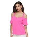 Women's Jennifer Lopez Cold-shoulder Flutter Tee, Size: Medium, Brt Pink