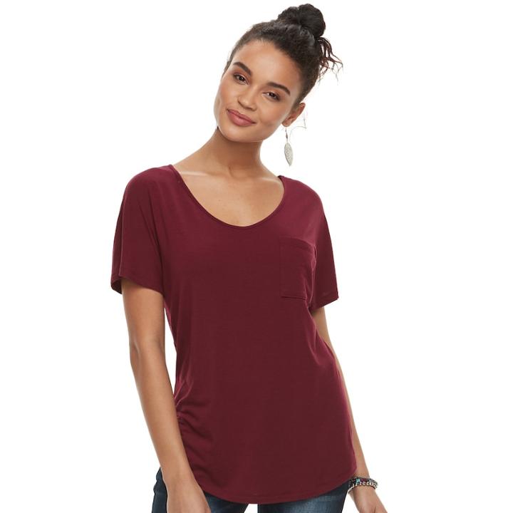 Juniors' So&reg; Cross Back Short Sleeve Tee, Teens, Size: Small, Dark Pink
