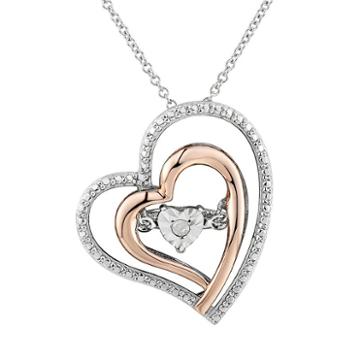 Two Hearts Forever One Diamond Accent Two Tone Sterling Silver Floating Heart Pendant Necklace, Women's, Size: 18, White