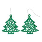 Filigree Christmas Tree Nickel Free Drop Earrings, Women's, Green