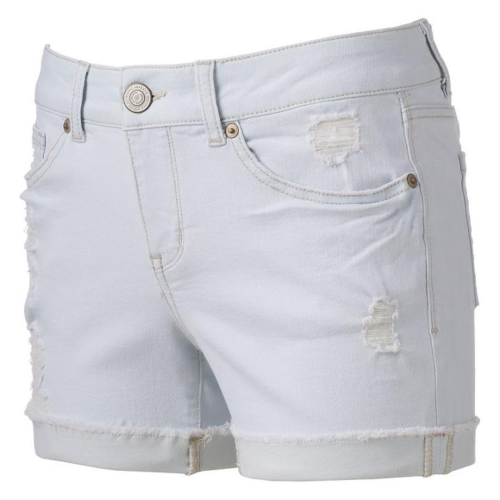 Juniors' So&reg; Raw-edge Denim Midi Shorts, Girl's, Size: 3, Blue (navy)