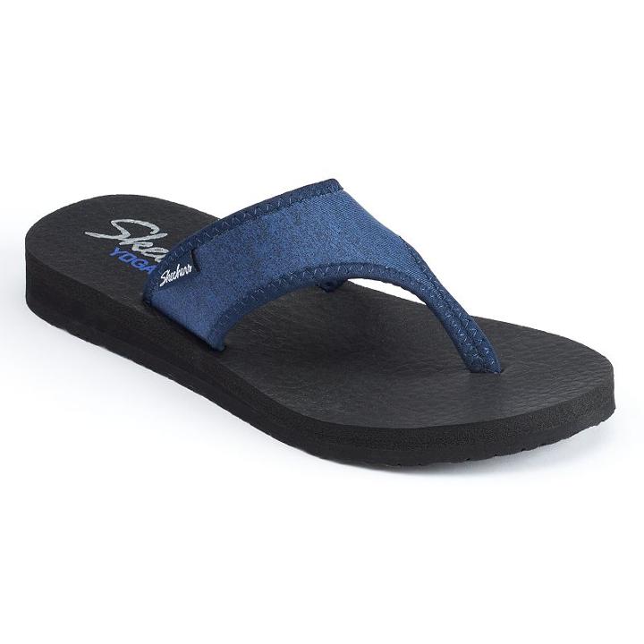 Skechers Meditation Women's Jersey Yoga Mat Wedge Flip-flops, Size: 11, Blue (navy)