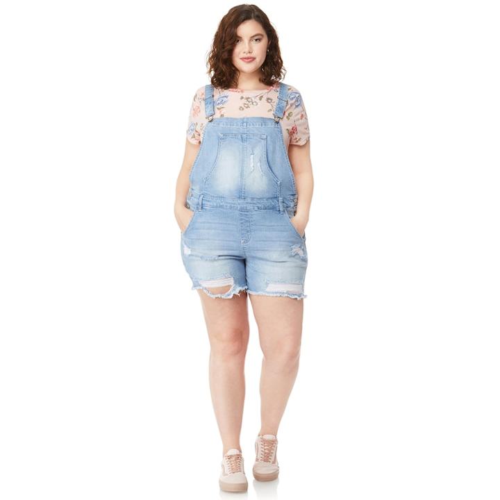 Plus Size Juniors' Plus Wallflower Distressed Denim Shortalls, Teens, Size: 3xl, Yellow