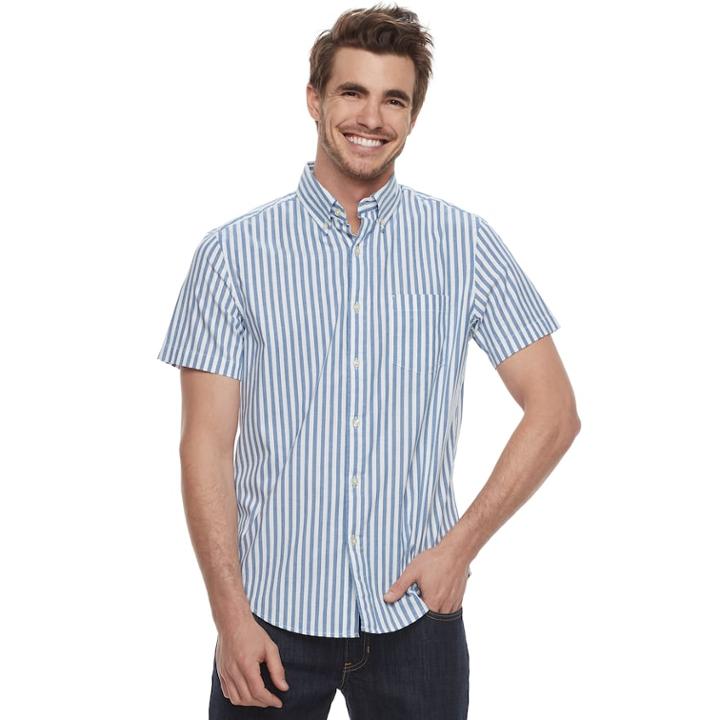 Men's Sonoma Goods For Life&trade; Flexwear Modern-fit Poplin Button-down Shirt, Size: Small, Blue (navy)