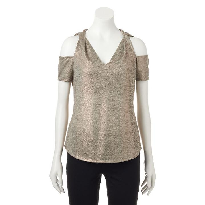 Women's Juicy Couture Metallic Cold-shoulder Tee, Size: Xl, Light Grey
