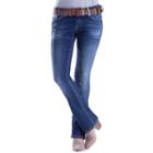 Juniors' Amethyst Embroidered Baby Bootcut Jeans, Teens, Size: 11, Dark Blue