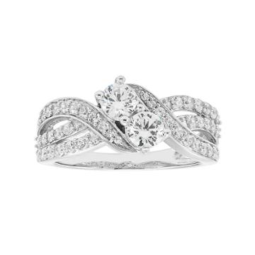 10k White Gold 1 Carat T.w. Diamond 2-stone Ring, Women's, Size: 8