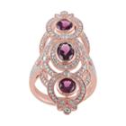 Rhodolite & 1/10 Carat T.w. Diamond Sterling Silver 3-stone Ring, Women's, Size: 7, Pink