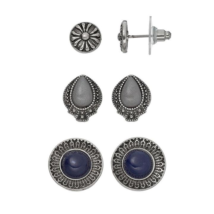 Antiqued Nickel Free Stud Earring Set, Women's, Grey