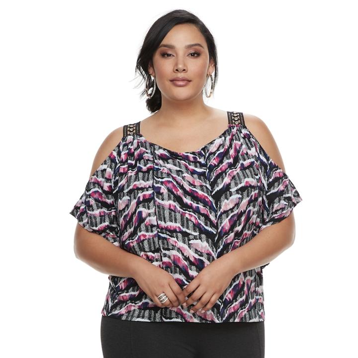 Plus Size Jennifer Lopez Grommet Cold-shoulder Top, Women's, Size: 1xl, Pink