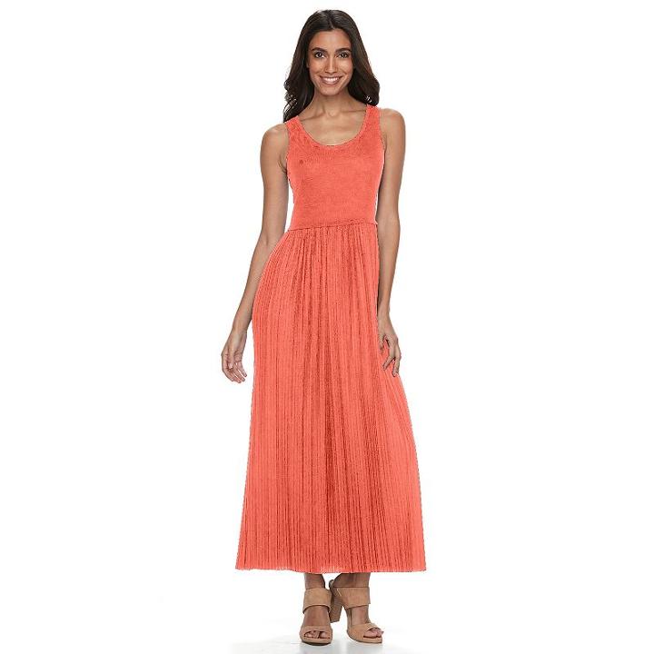 Petite Apt. 9&reg; Accordion-pleat Maxi Dress, Women's, Size: L Petite, Lt Orange