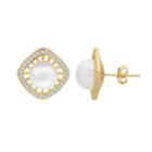 14k Gold Over Silver Freshwater Cultured Pearl & White Topaz Halo Stud Earrings, Women's