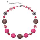 Pink Thread Wrapped Bead Chunky Necklace, Women's, Dark Red